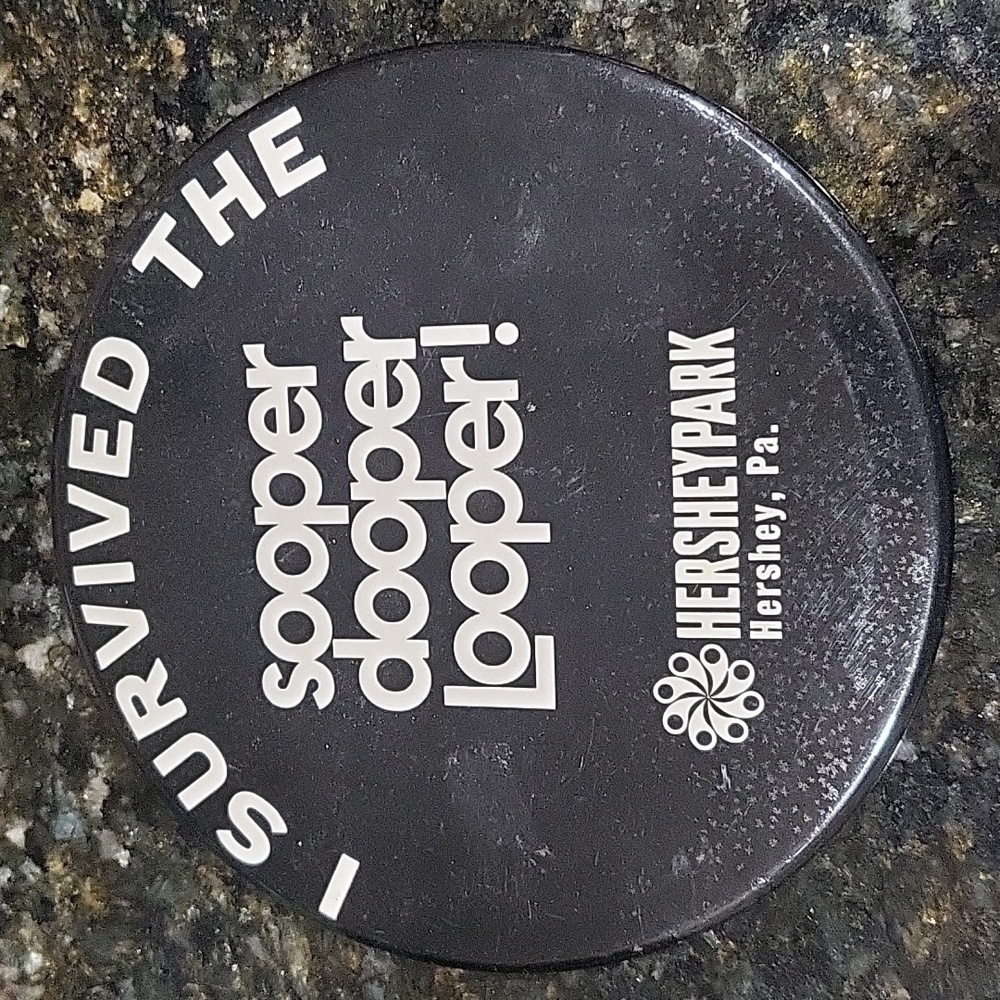 Vintage Huge 6" inch Pin Button I Survived The Sooper Dooper Looper Hershey Park